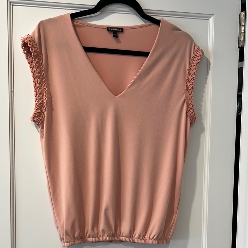 Express Pink Smocked Blouse with V-Neck